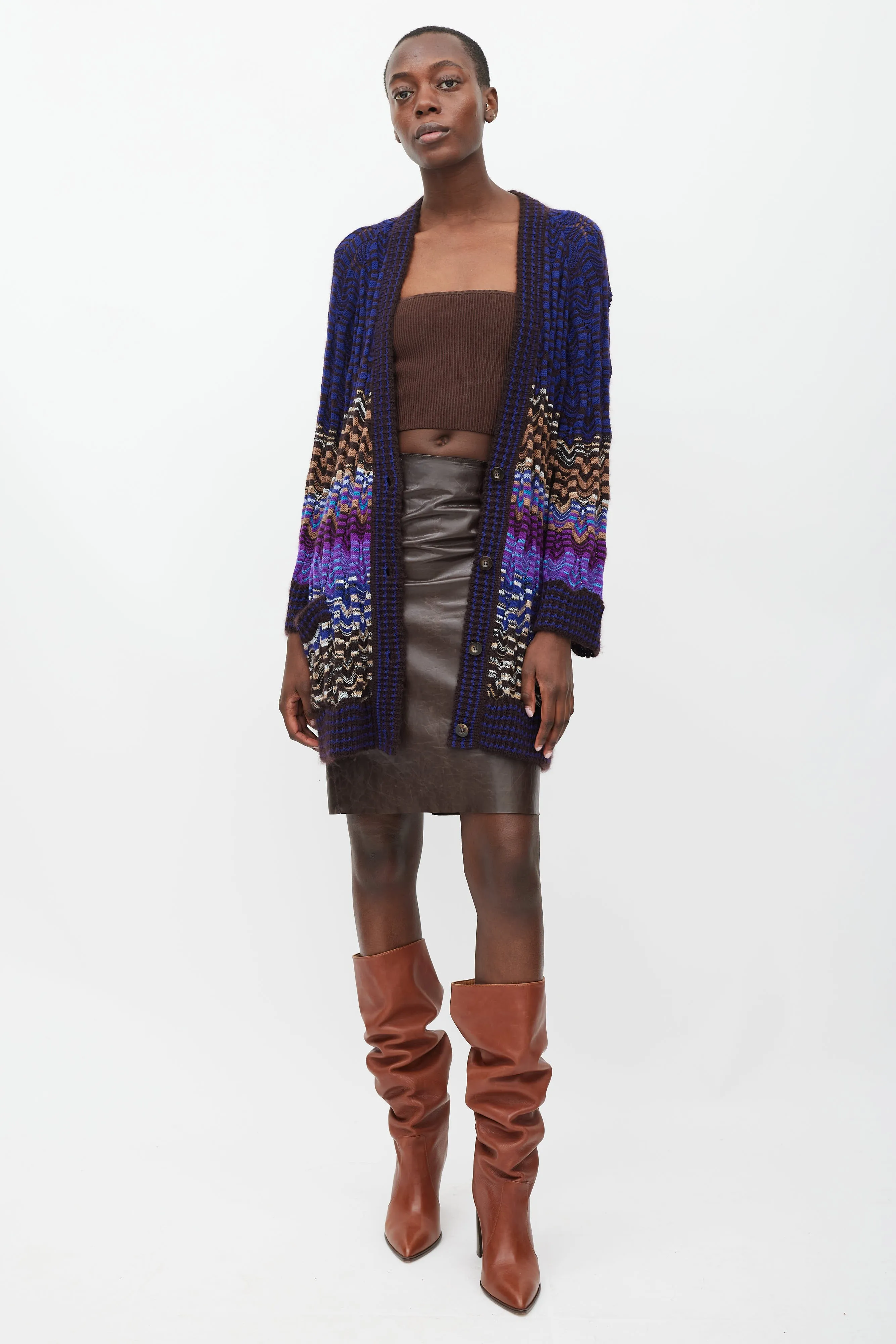 Purple & Multicolour Waved Stripe Cardigan