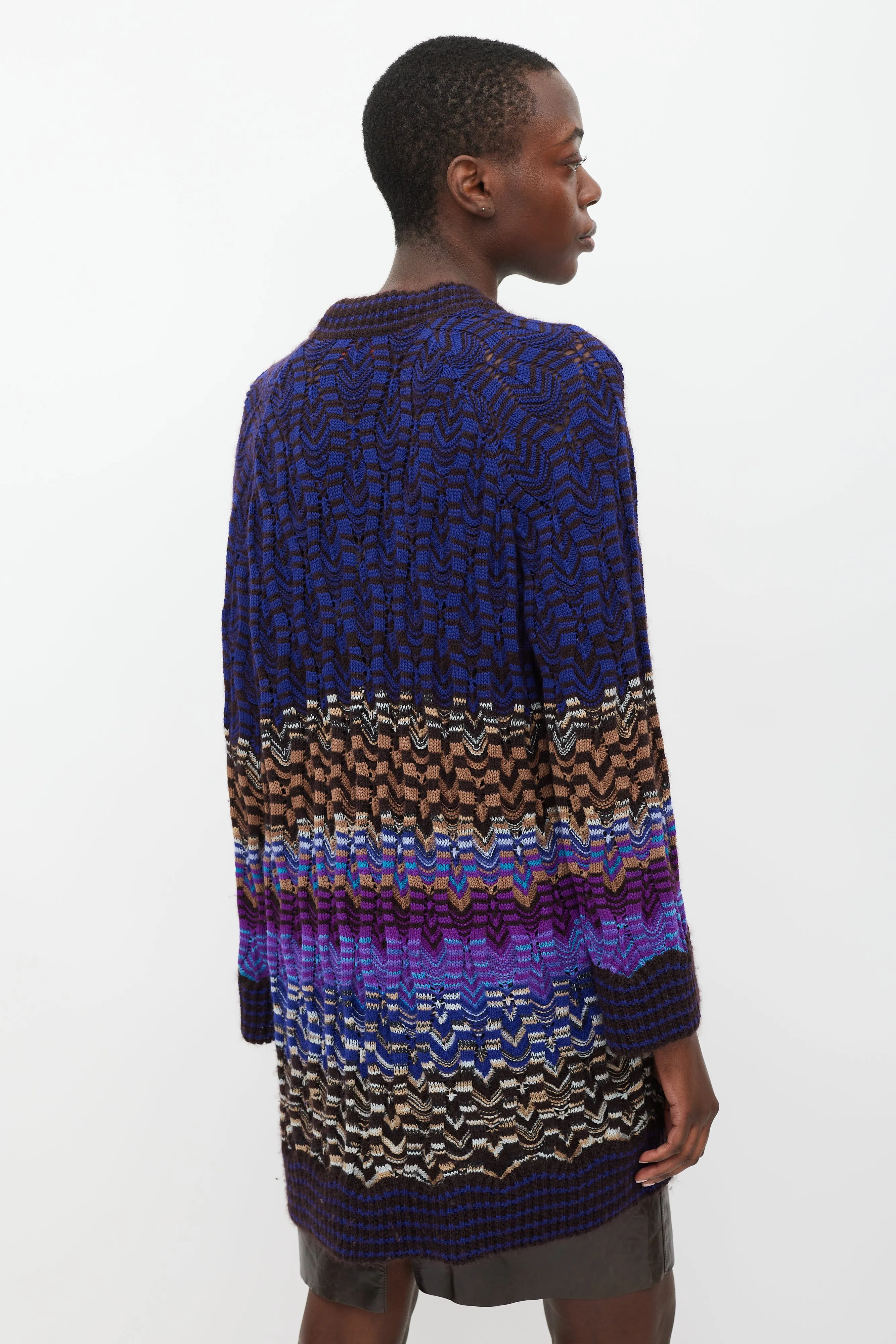 Purple & Multicolour Waved Stripe Cardigan