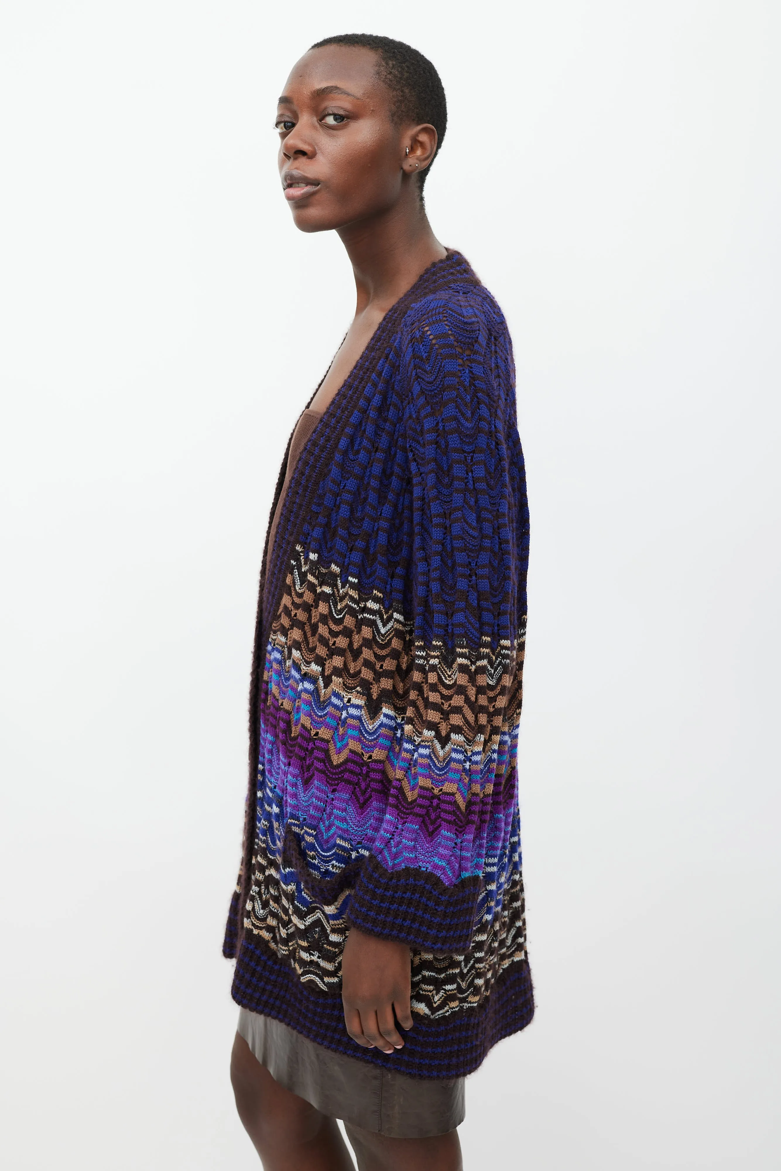 Purple & Multicolour Waved Stripe Cardigan