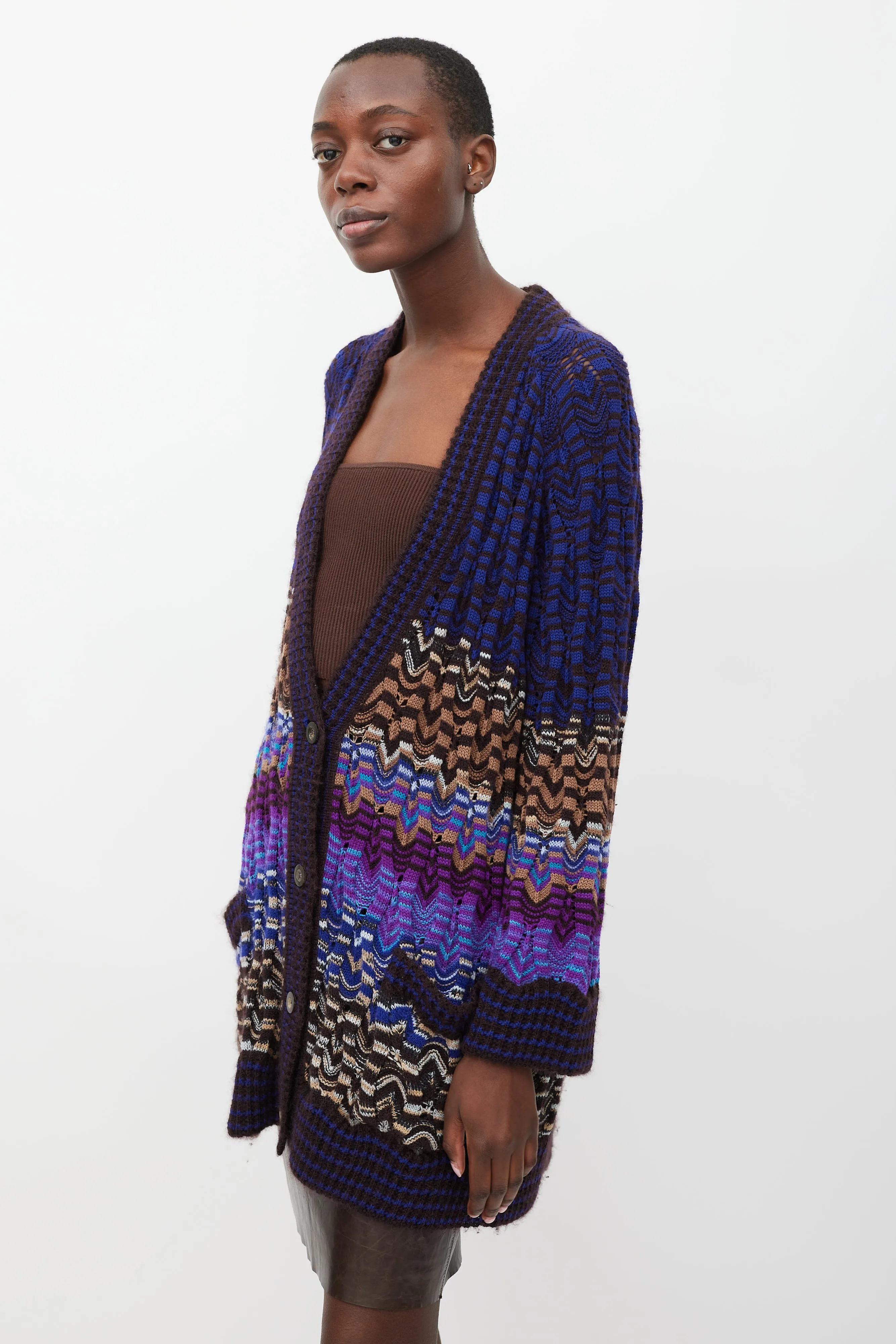Purple & Multicolour Waved Stripe Cardigan