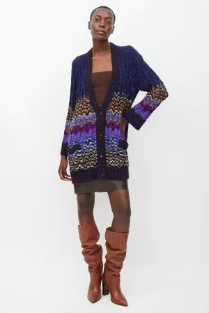 Purple & Multicolour Waved Stripe Cardigan