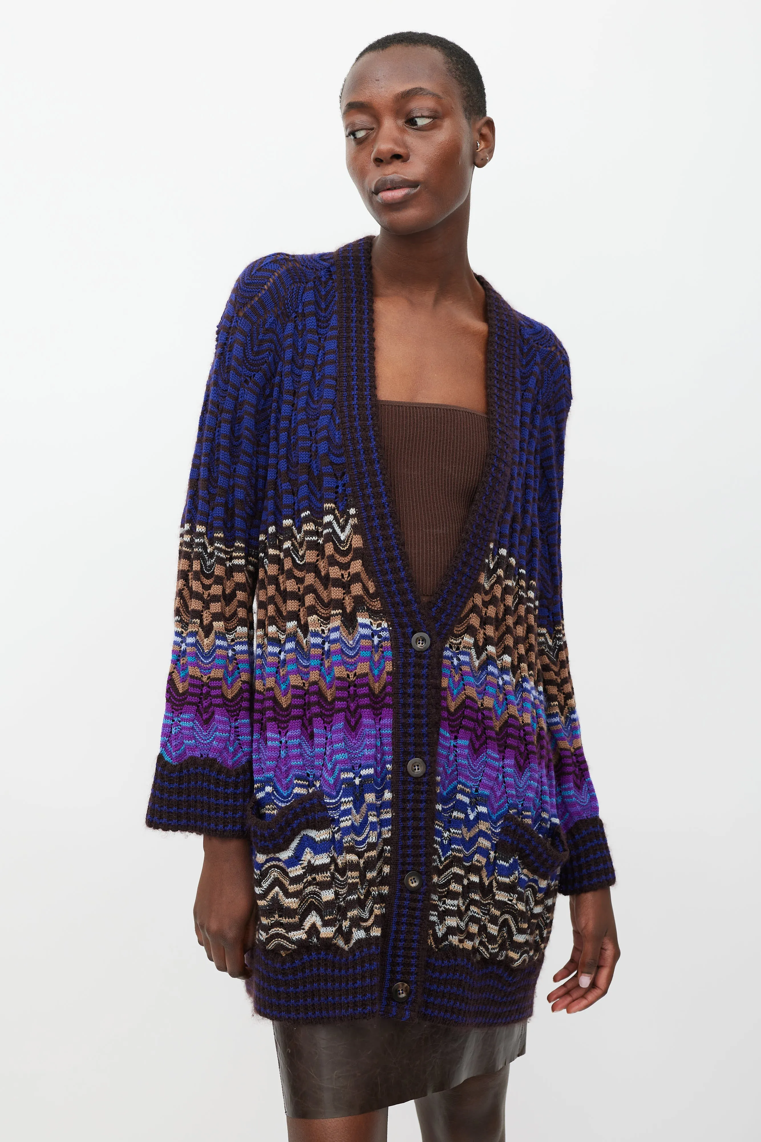 Purple & Multicolour Waved Stripe Cardigan