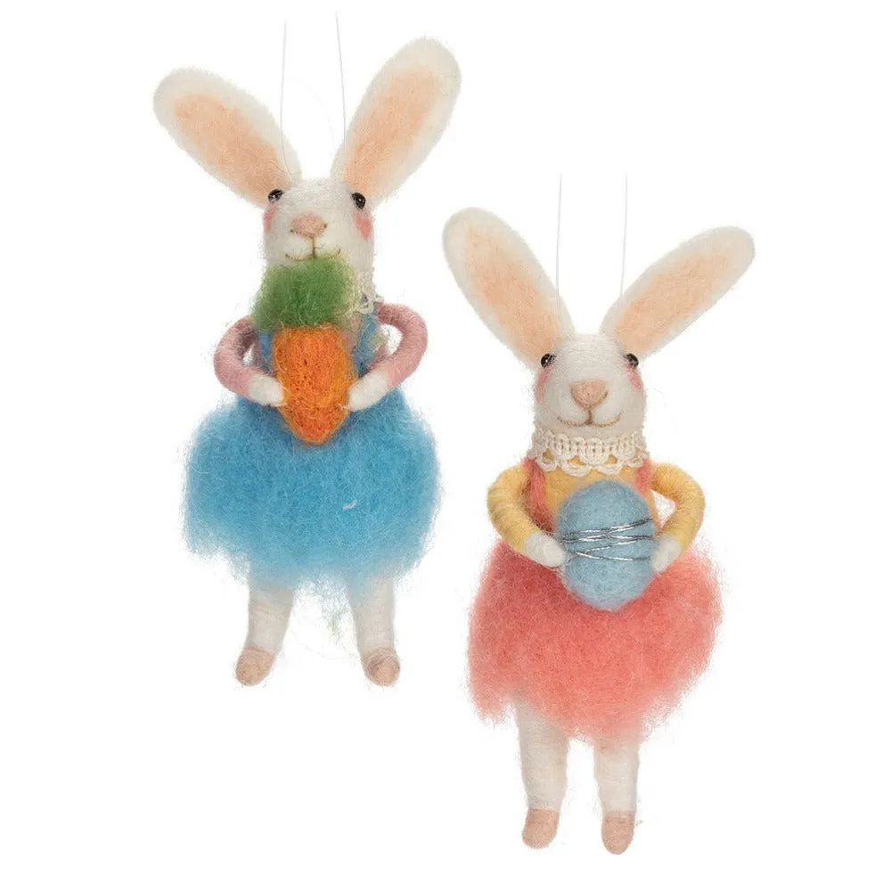 Rabbit in Coral Pink Dress Felted Ornament