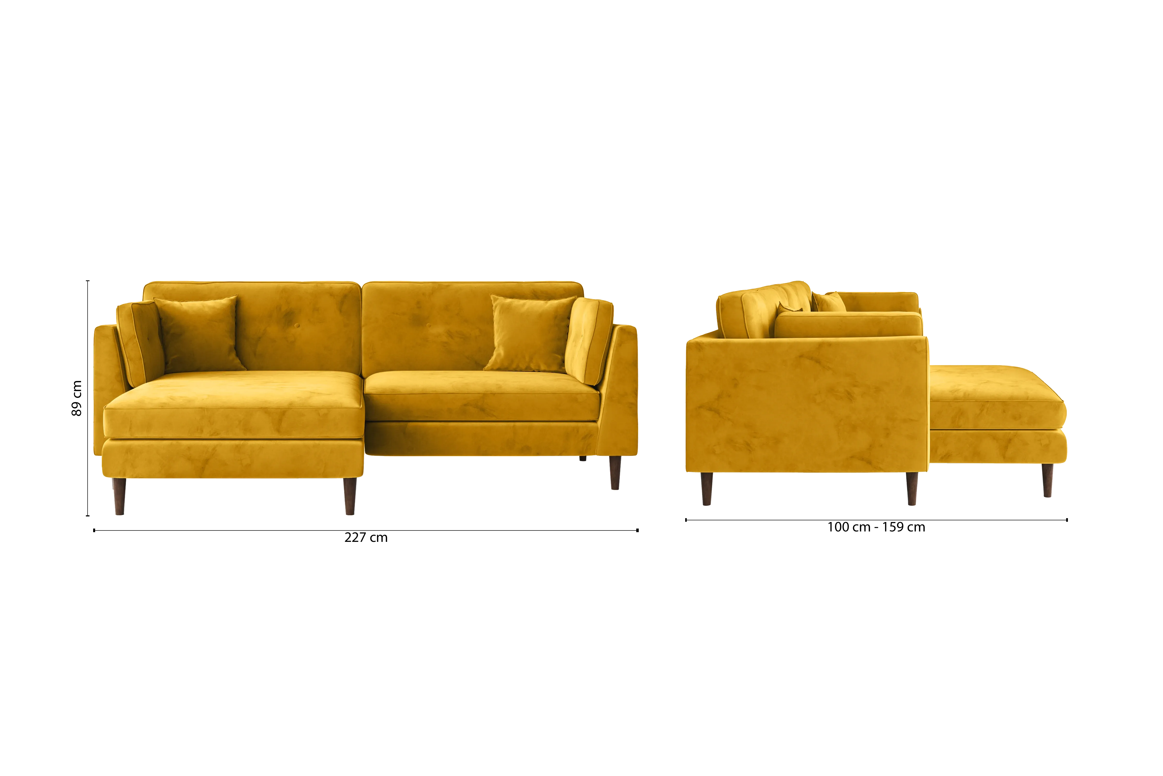 Ragusa 3 Seater Left Hand Facing Chaise Lounge Corner Sofa Yellow Velvet