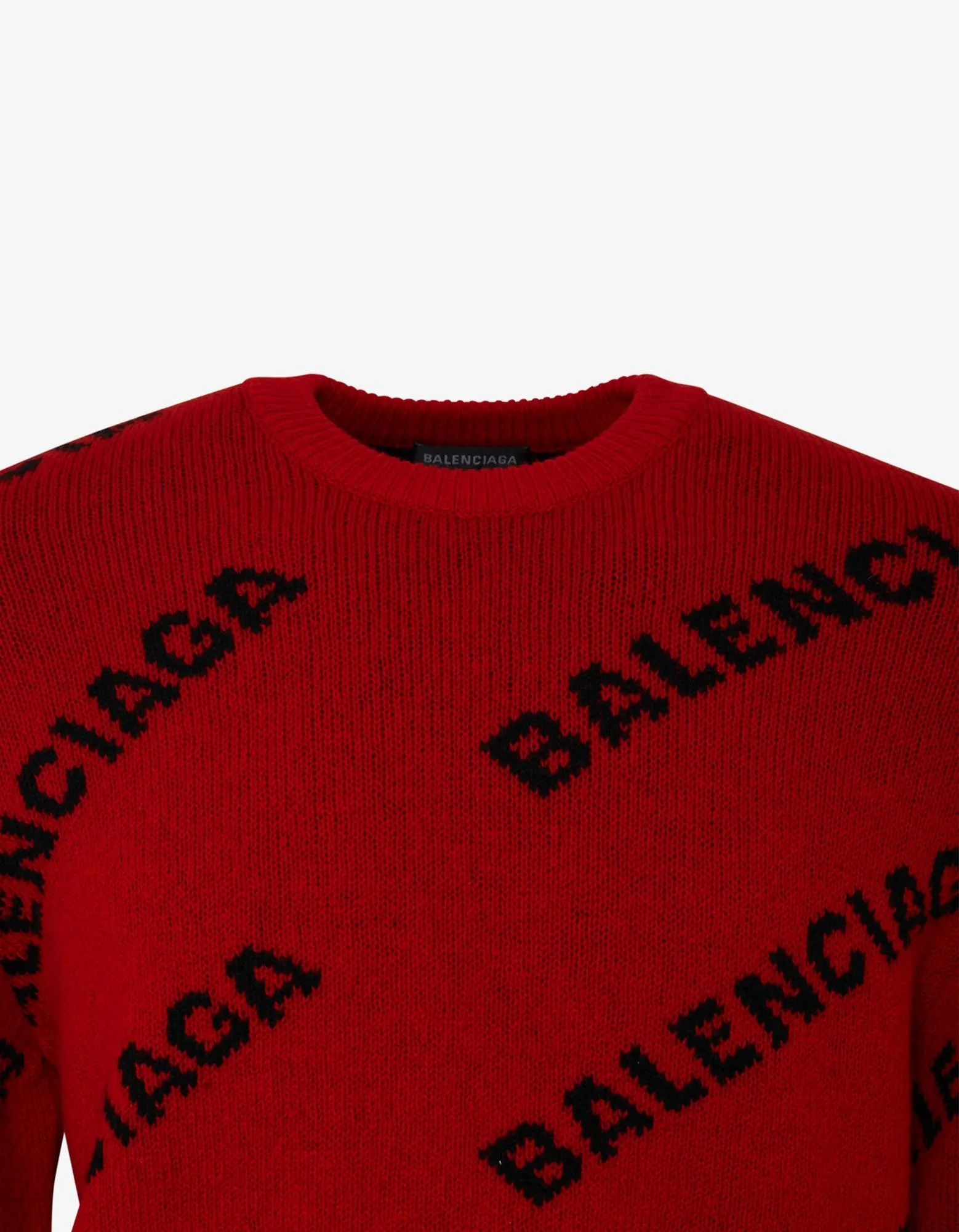 Red Logo Jacquard Crew Neck Sweater -