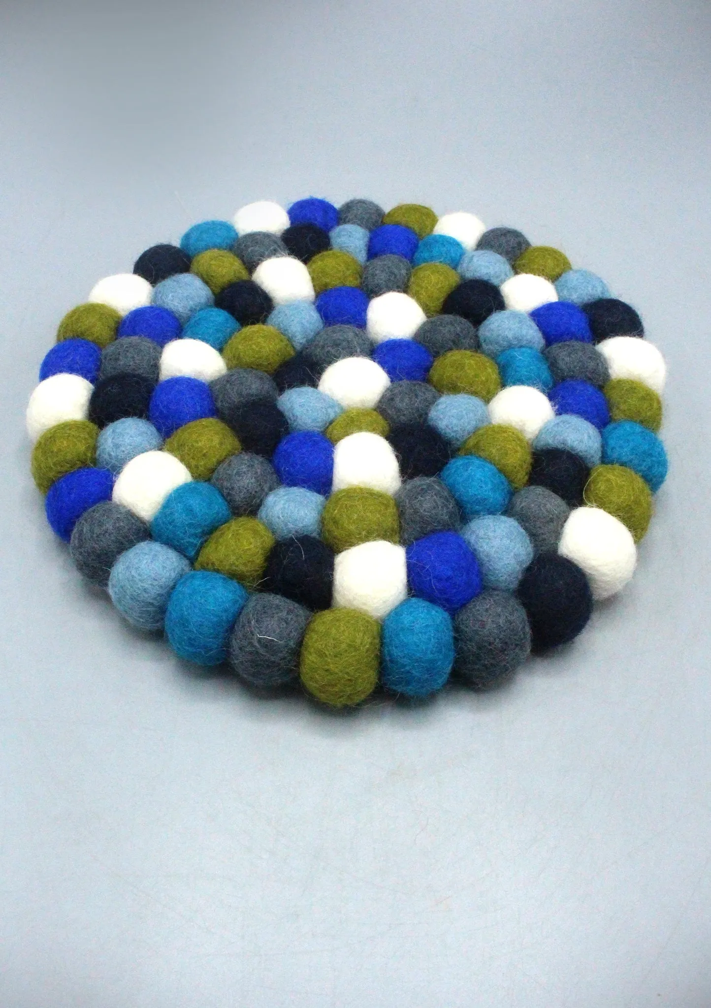 Royal Blue Multi  Colored Felt Ball Round Trivet