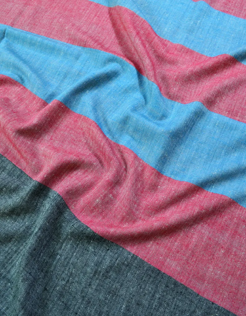 Sky Blue Red and Black Striped Pashmina Shawl 7214