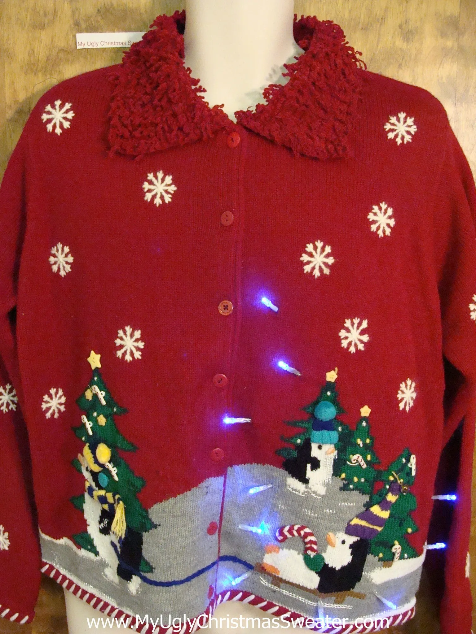 Sledding Penguin Party Tacky Xmas Sweater with Lights