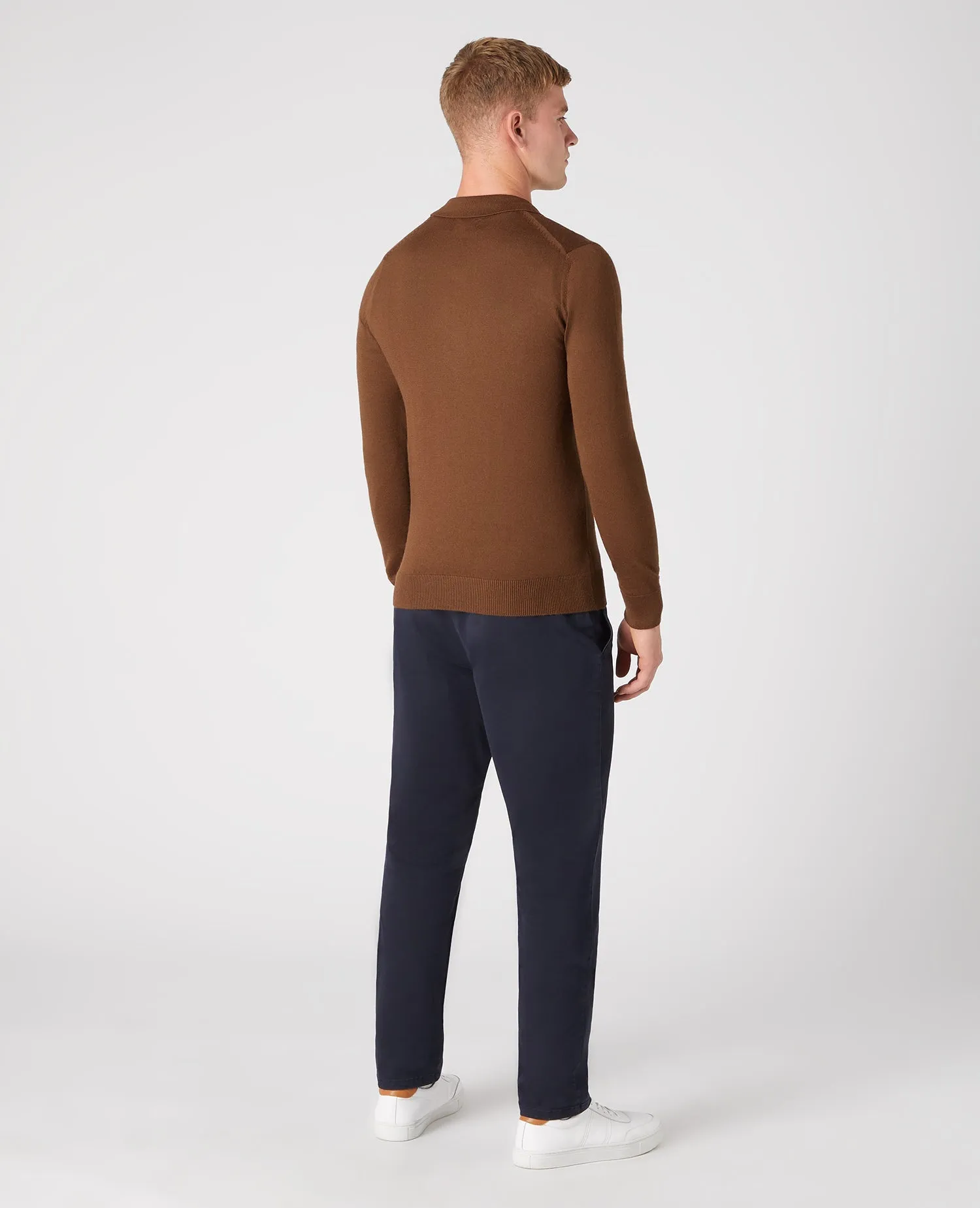 Slim Fit Merino Wool-Blend Long Sleeve Knitted Polo