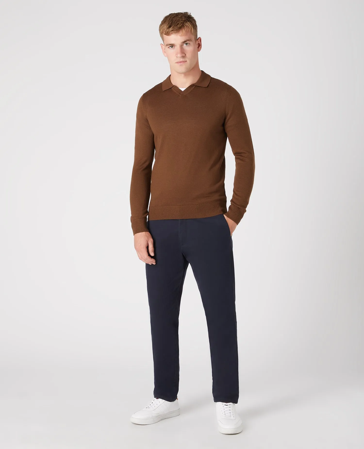 Slim Fit Merino Wool-Blend Long Sleeve Knitted Polo