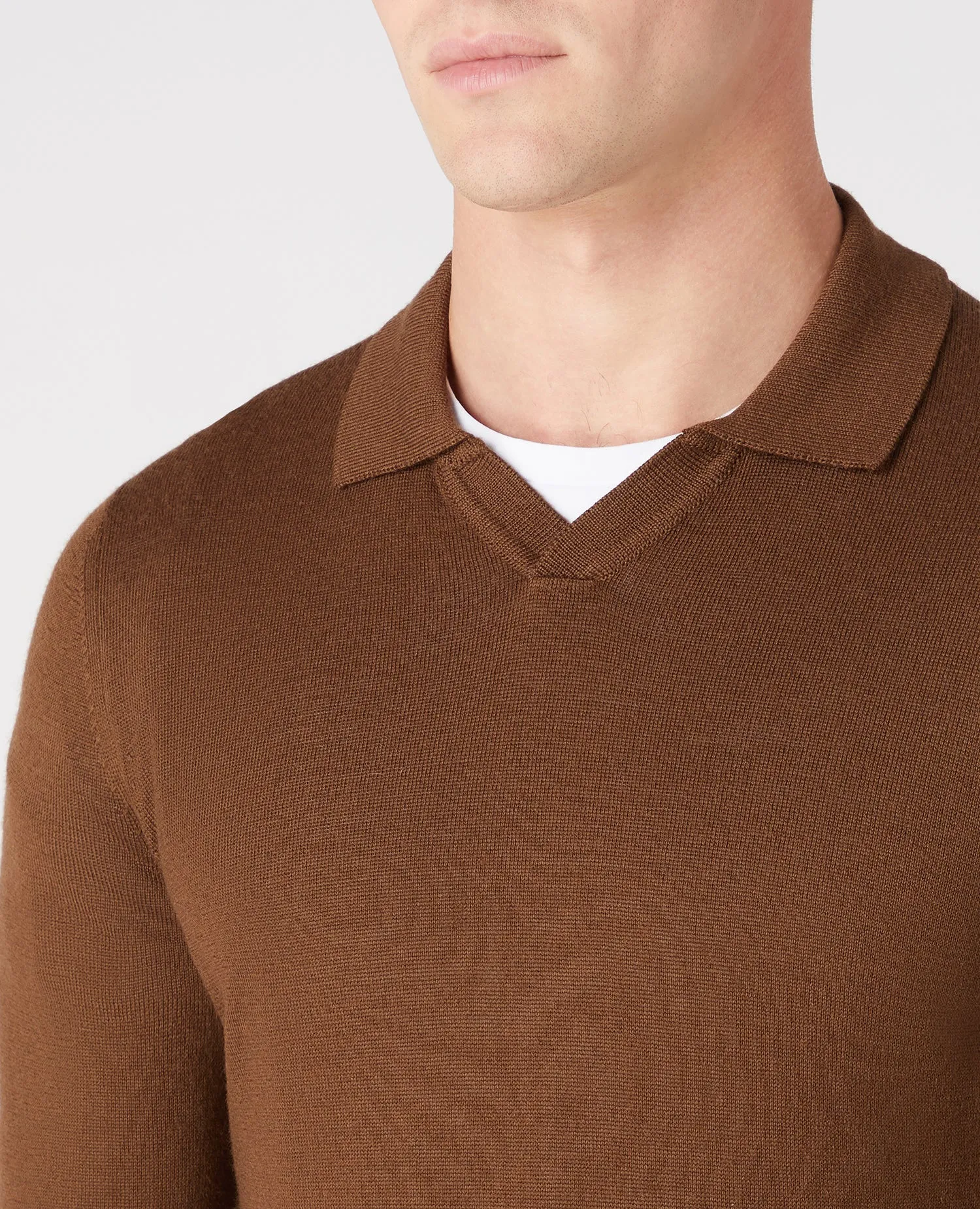 Slim Fit Merino Wool-Blend Long Sleeve Knitted Polo