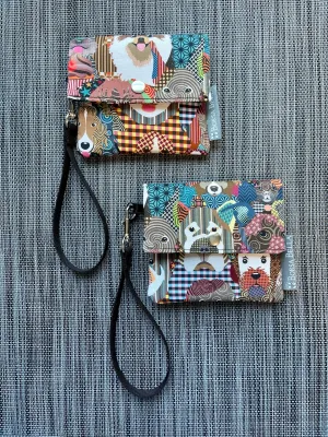 Small Slim Wallet - Light Weight - Added RFID Fabric - Colorful Puppies Fabric