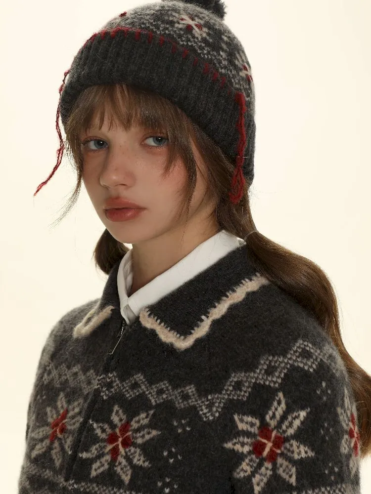 Snowflake pattern knitted hat【s0000005987】