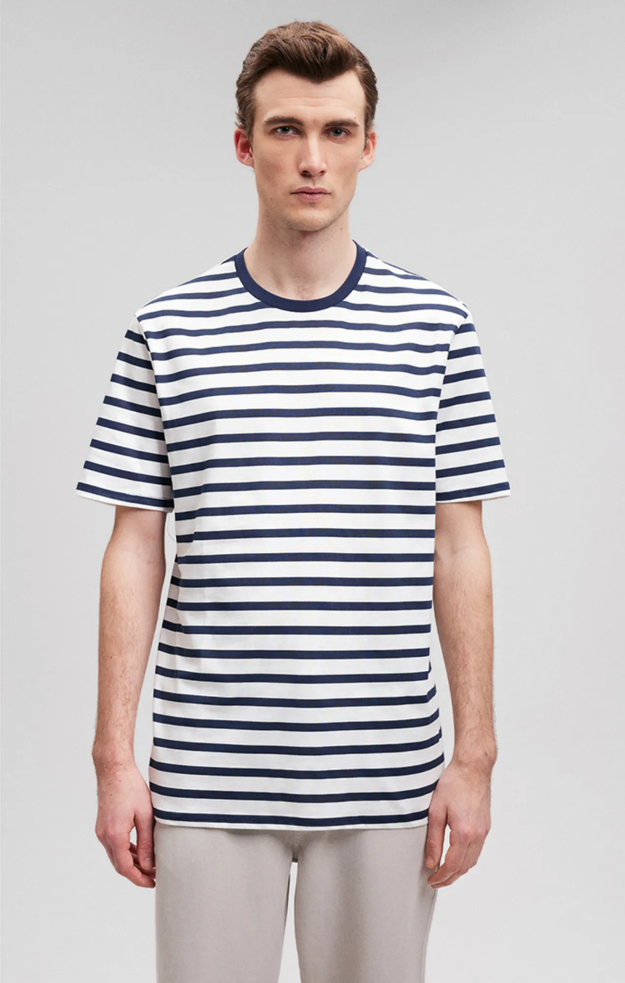 STRIPED CREW NECK T-SHIRT IN NAVY BLAZER