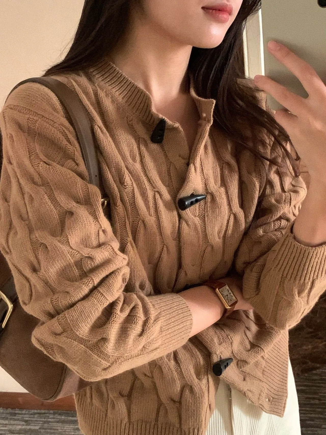 TOGGLE BUTTON CABLE KNIT CARDIGAN
