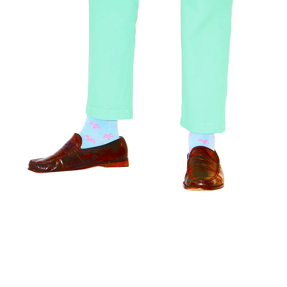Turtle Socks - Men's Mid Calf - Pink on Blue