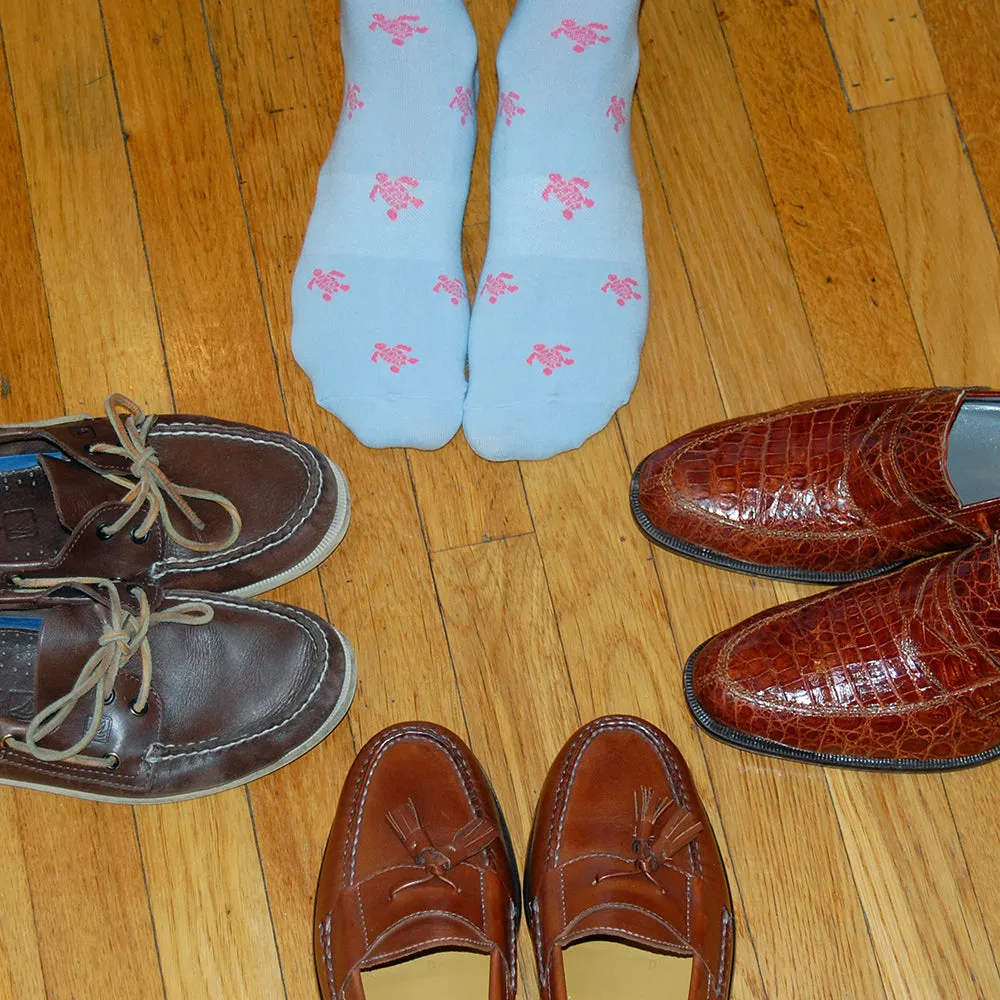 Turtle Socks - Men's Mid Calf - Pink on Blue