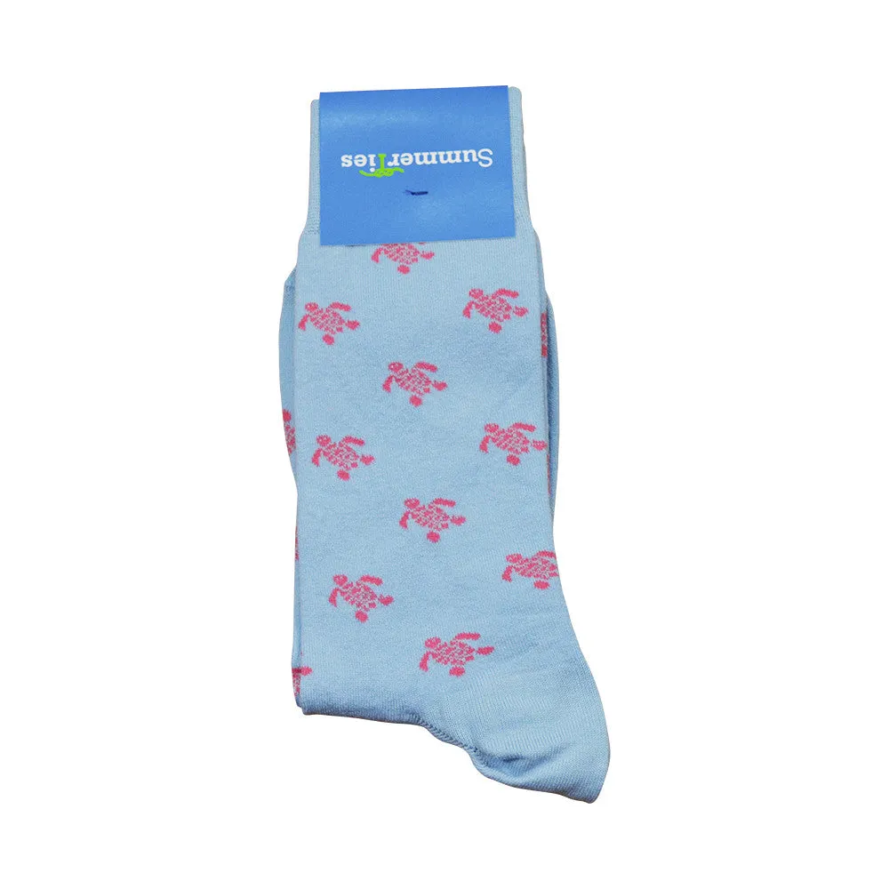 Turtle Socks - Men's Mid Calf - Pink on Blue