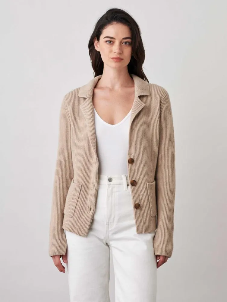 White   Warren - Sustainable Cotton Knit Blazer in Sand