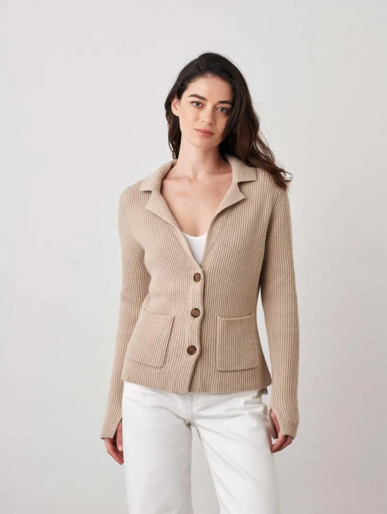 White   Warren - Sustainable Cotton Knit Blazer in Sand