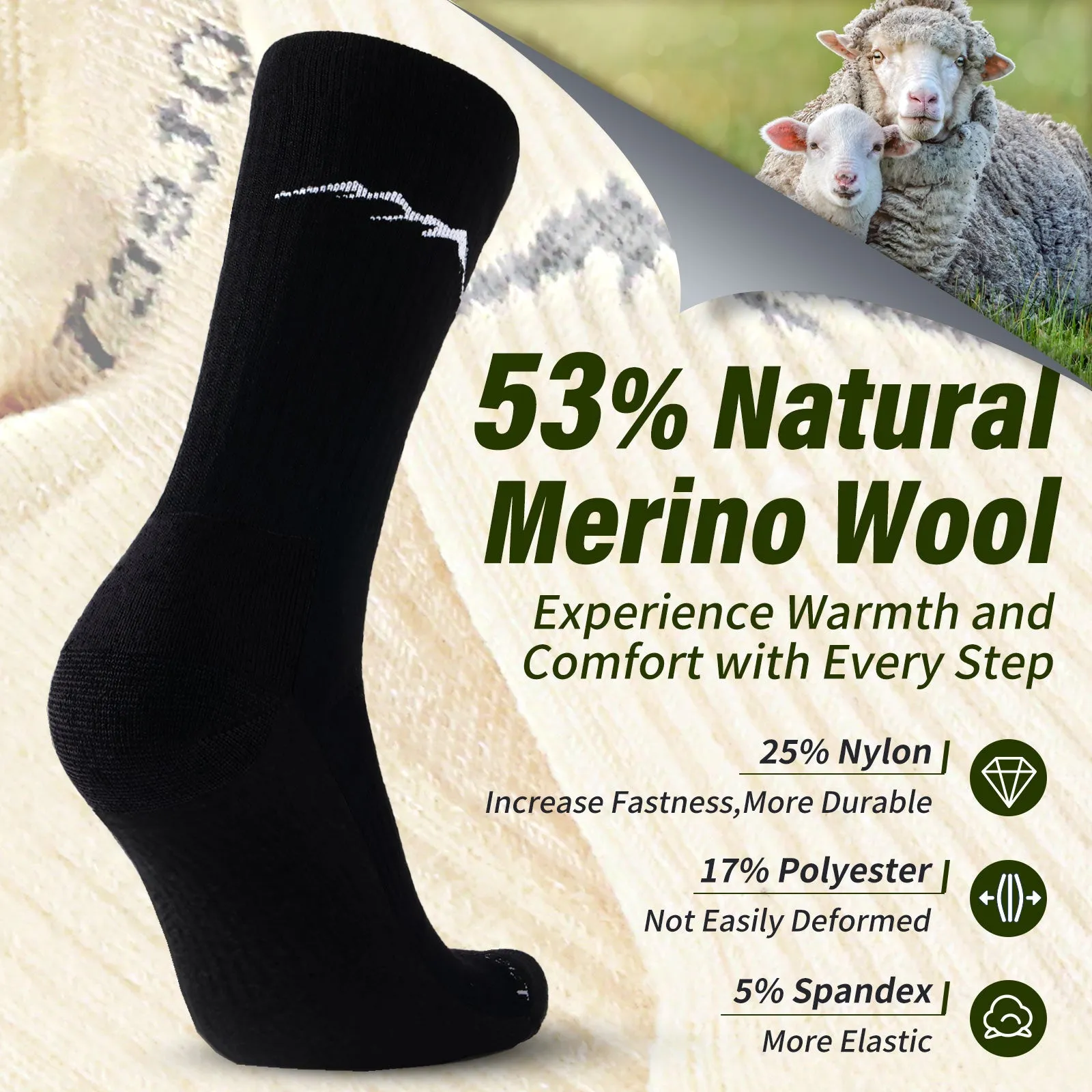 Women's Merino Hike Crew Socks Black - 1 Pair