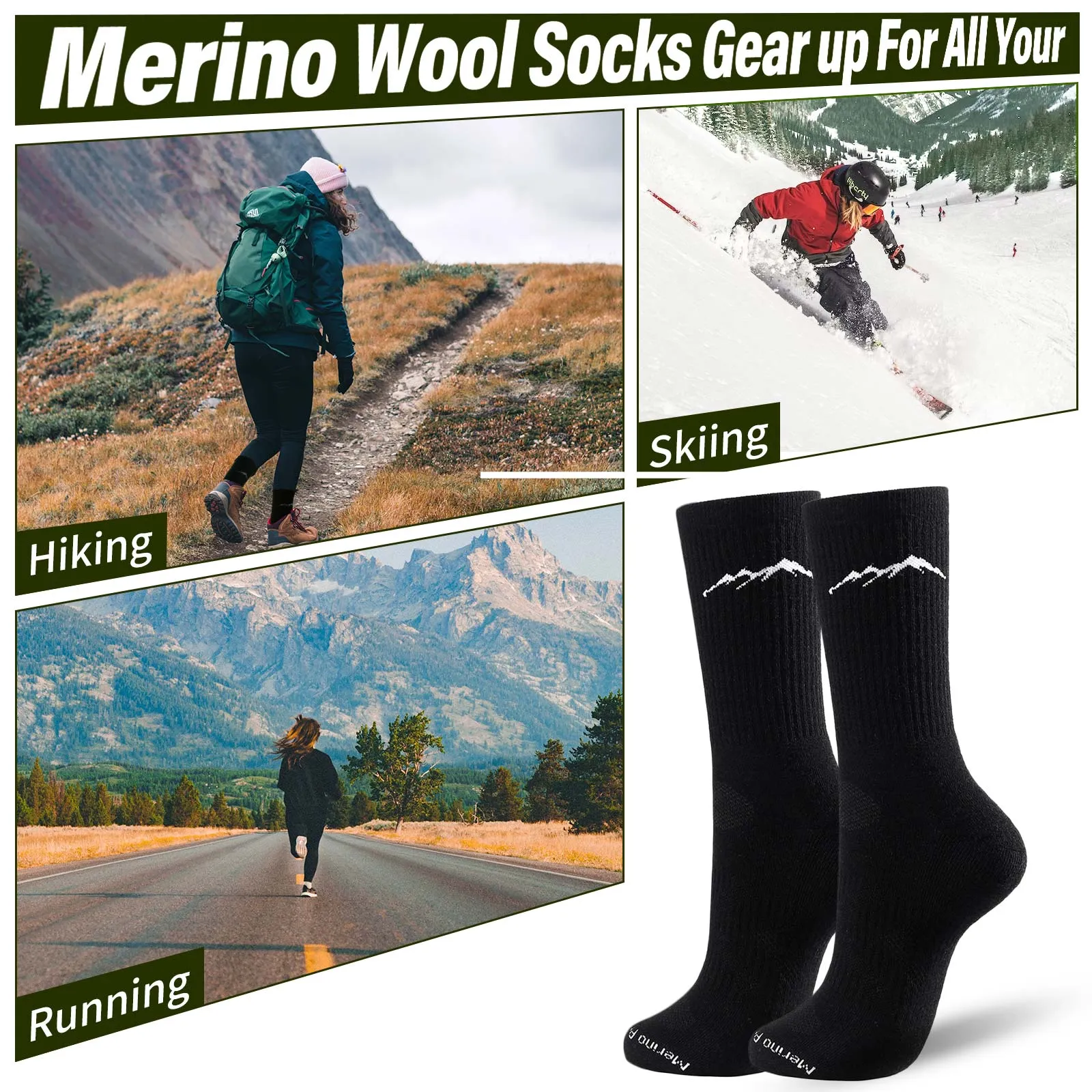 Women's Merino Hike Crew Socks Black - 1 Pair