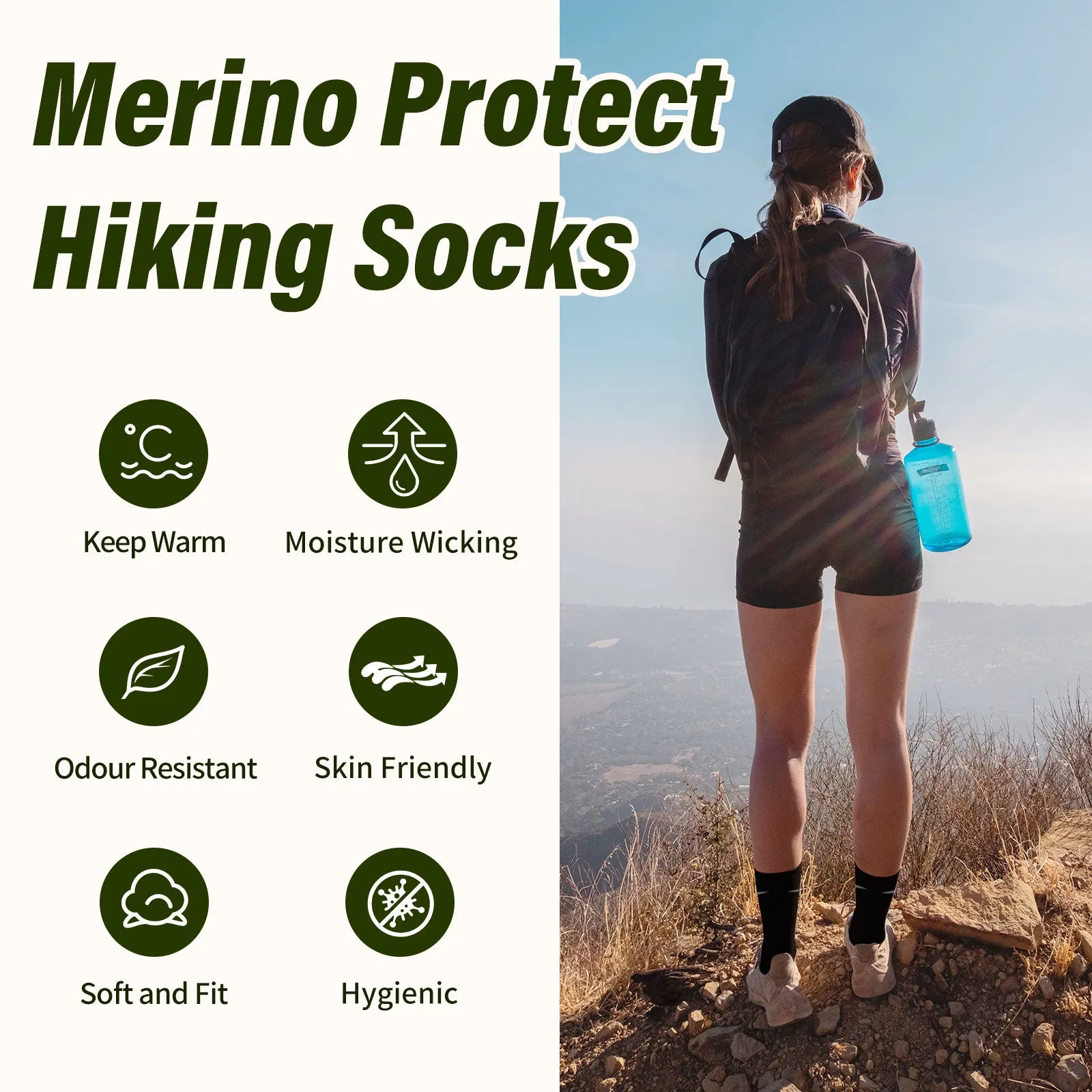 Women's Merino Hike Crew Socks Black - 1 Pair